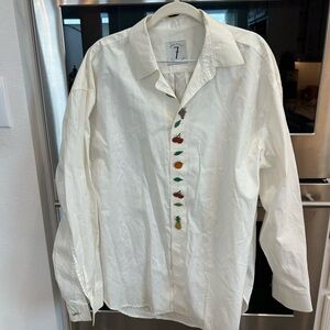 VINTAGE Todd Oldham White Fruit Button shirt, no size tag XL? Guc